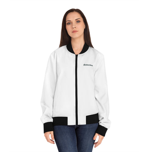 'distinction' White Women's Bomber Jacket – Minimal Logo Lightweight Bomber